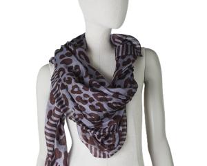 AHMADDY Seidenschal  Leo silbergrau schoko braun